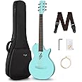 Enya Nova Go Carbon Fiber Acoustic Guitar 1/2 Size Beginner Adult Travel Acustica Guitarra w/Starter Bundle Kit of Colorful Gift Packaging, Acoustic Guitar Strap, Gig Bag, Cleaning Cloth(Blue)