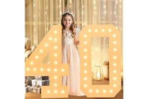 LOBOOM 3FT Marquee Numbers Light Up Numbers, White Giant Marquee Number Mosaic Number for 40th Birthday Backdrop Anniversary Decorations Large Numbers for Party Wedding Decor, Pre-Cut Foam Frame Number 40