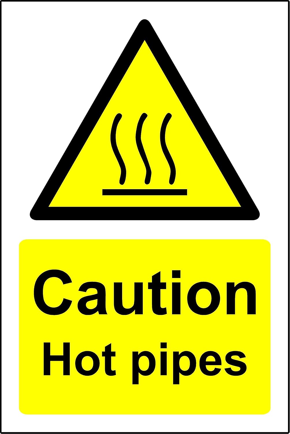 Caution hot pipes Safety sign Self adhesive sticker 300mm x 200mm