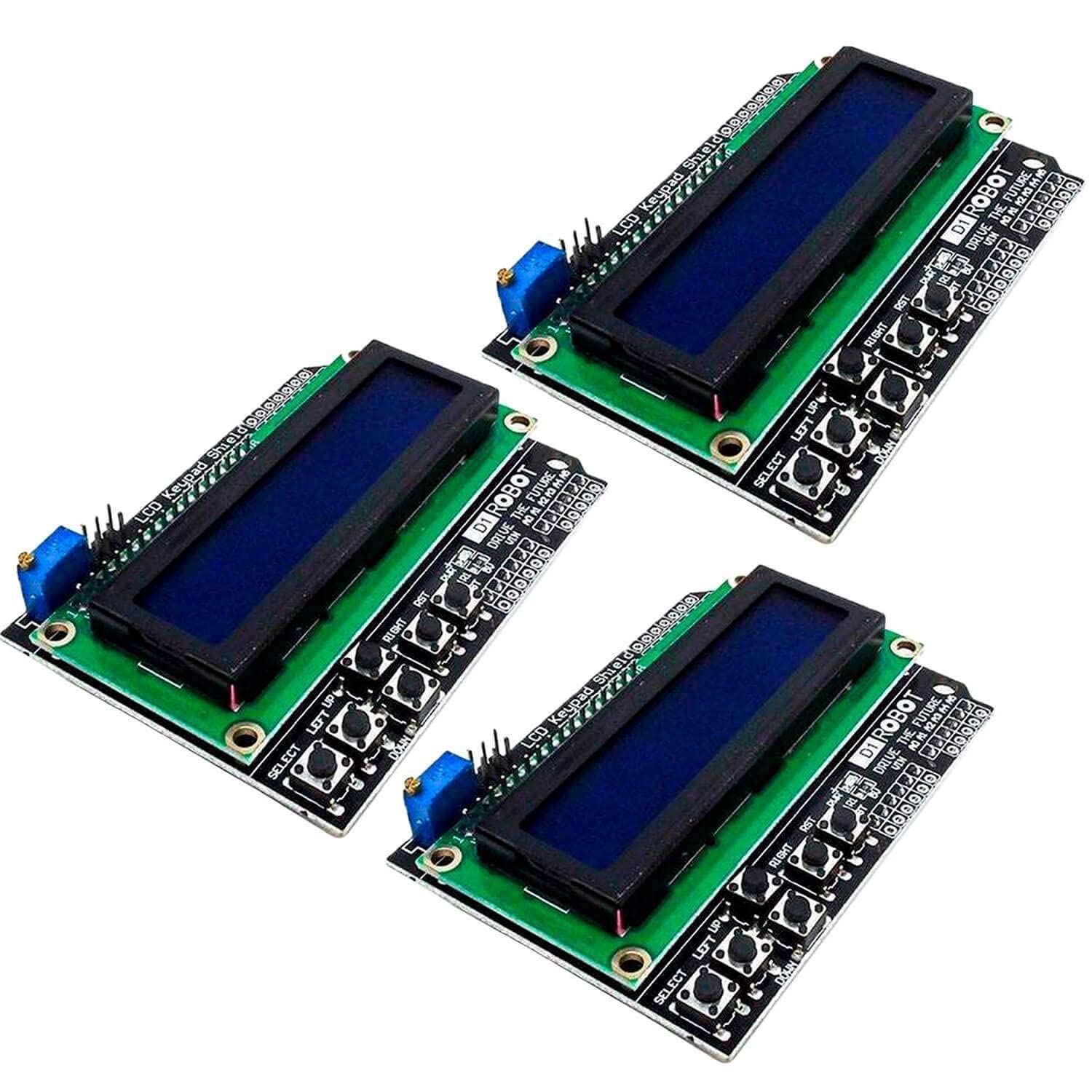 AZDelivery Compatible with HD44780 LCD Keypad Shield 16x2 LCD1602 Expansion Board Module Display I2C IIC 5V compatible with Arduino Including E-Book! (Pack of 3)