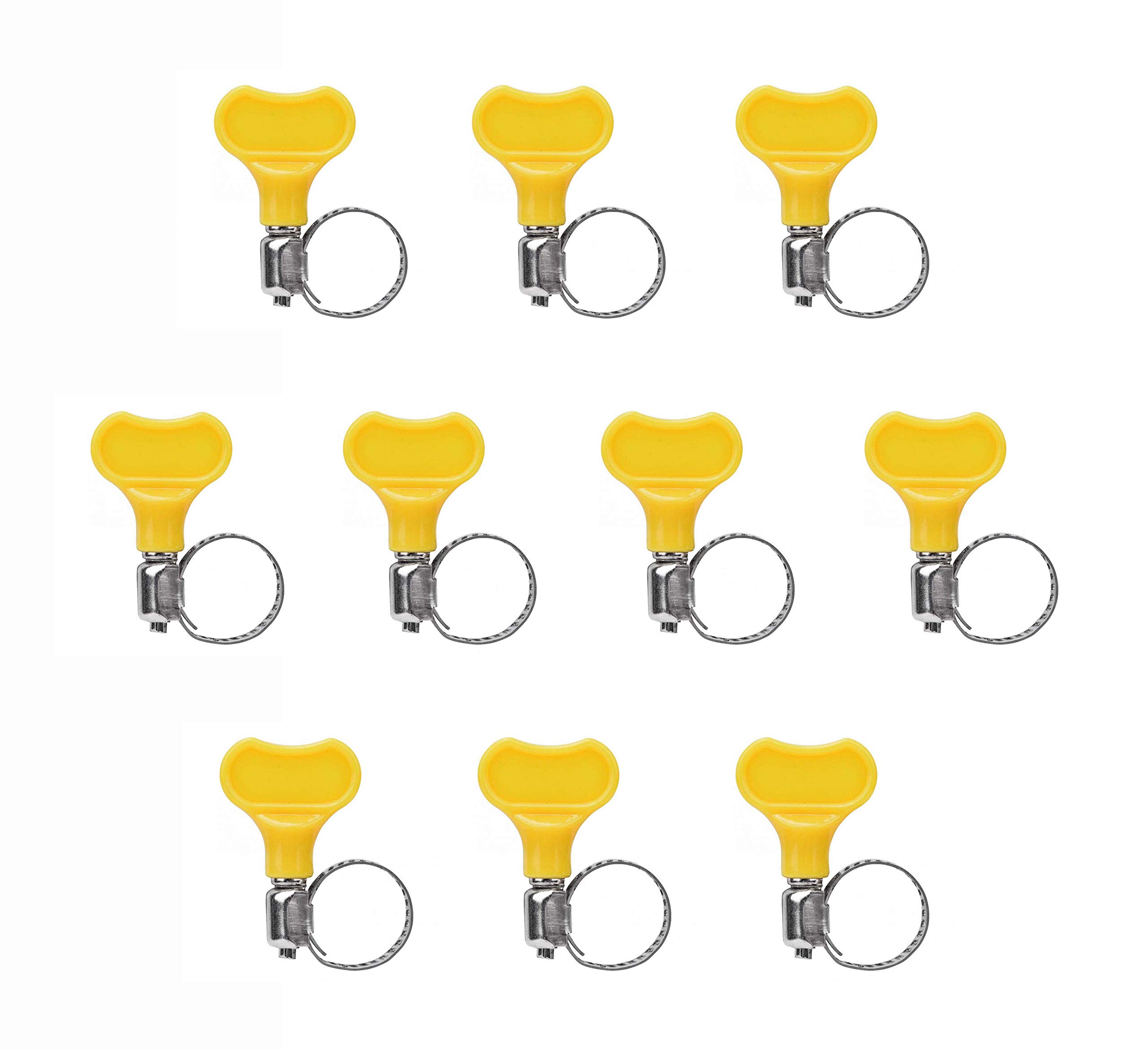 Adjustable Water/Gas Hose Pipe Clip Jubilee Clamps with Yellow Handle, 8-12mm - Pack of 10