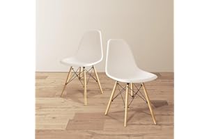 Aykah Eiffel Dining Chairs Set of 2 - Modern Dining Chair with Wood Legs - 17 inch Dining Chairs of Plastic seat - Kitchen Ch