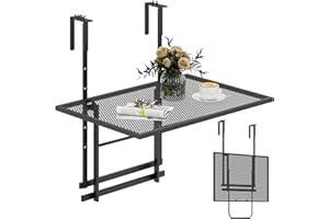 HAPPYGRILL Balcony Railing Table, Outdoor Folding Hanging Table with 5 Adjustable Heights, Heavy Duty Metal Hanging Bar Table
