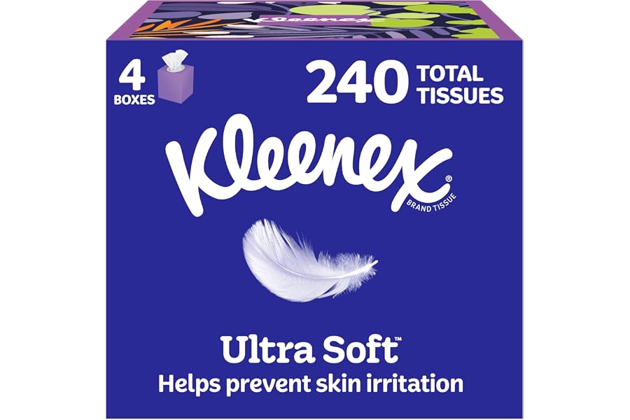 Kleenex Ultra Soft Facial Tissues, 4 Cube Boxes, 60 Tissues per Box, 3-Ply (240 Total), Packaging May Vary