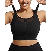 VFUS Adjustable High Impact Sports Bra Zip Front Sexy Mesh Racerback Workout No Bounce Compression Bras for Women Plus Size