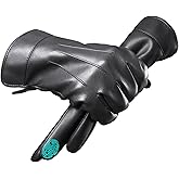FURTALK Winter PU Leather Gloves for Men Cold Weather Touchscreen Driving Warm Fleece Lined