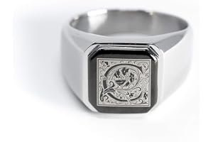 Tioneer Jewelry | Stainless Steel Letter Alphabet Initial Ring | Square Flat Top Ring for Men & Women | Stainless Steel Jewelry, (Black, Gold, Silver), Size 7-16