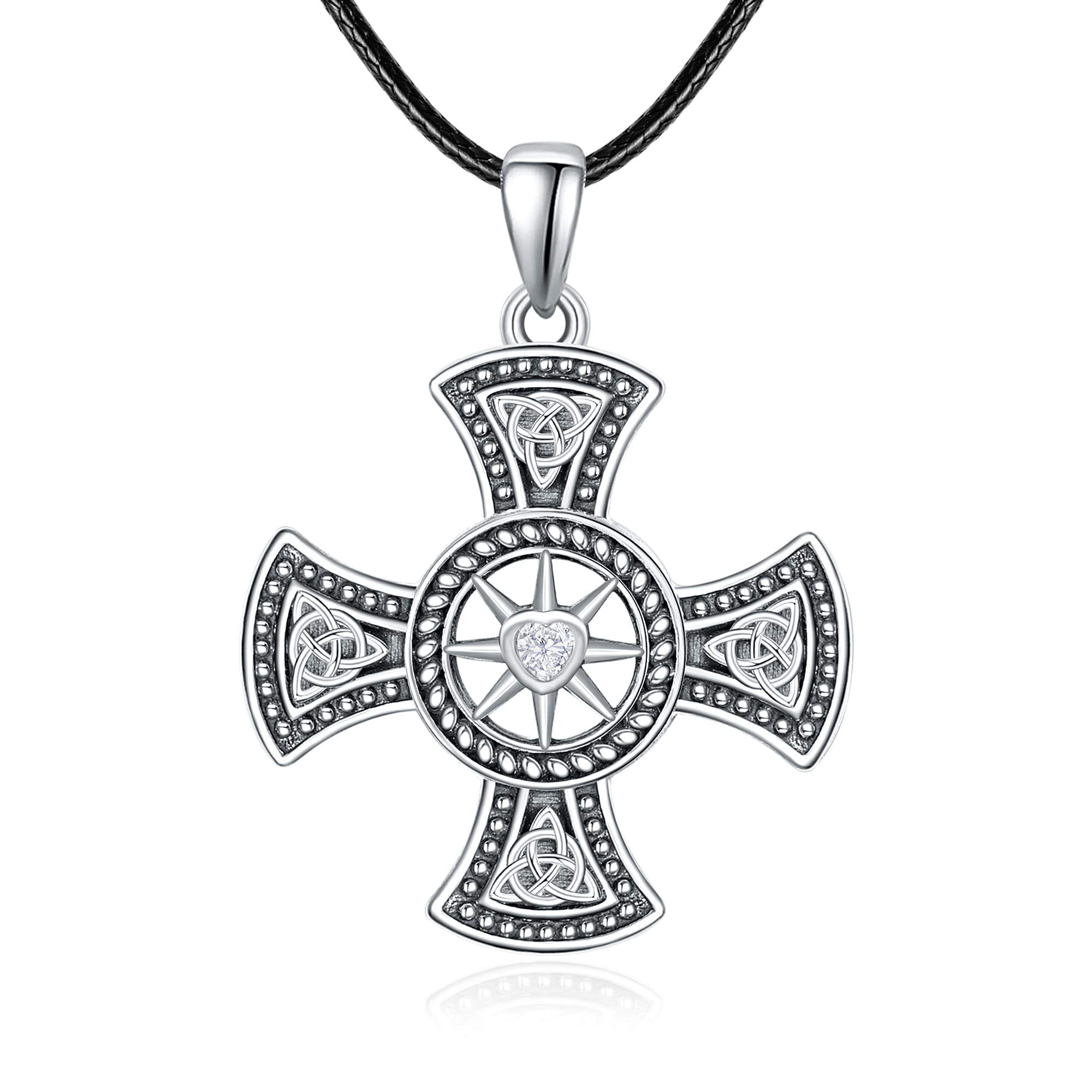 KINGWHYTE Compss Necklace 925 Sterling Sliver Celtic Cross Best Travel Gifts Compass Jewellery for Men Women