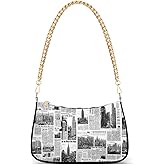 OTVEE Newspaper Pattern Shoulder Bags Mini Small Handbags Clutch Trendy Purses for Women
