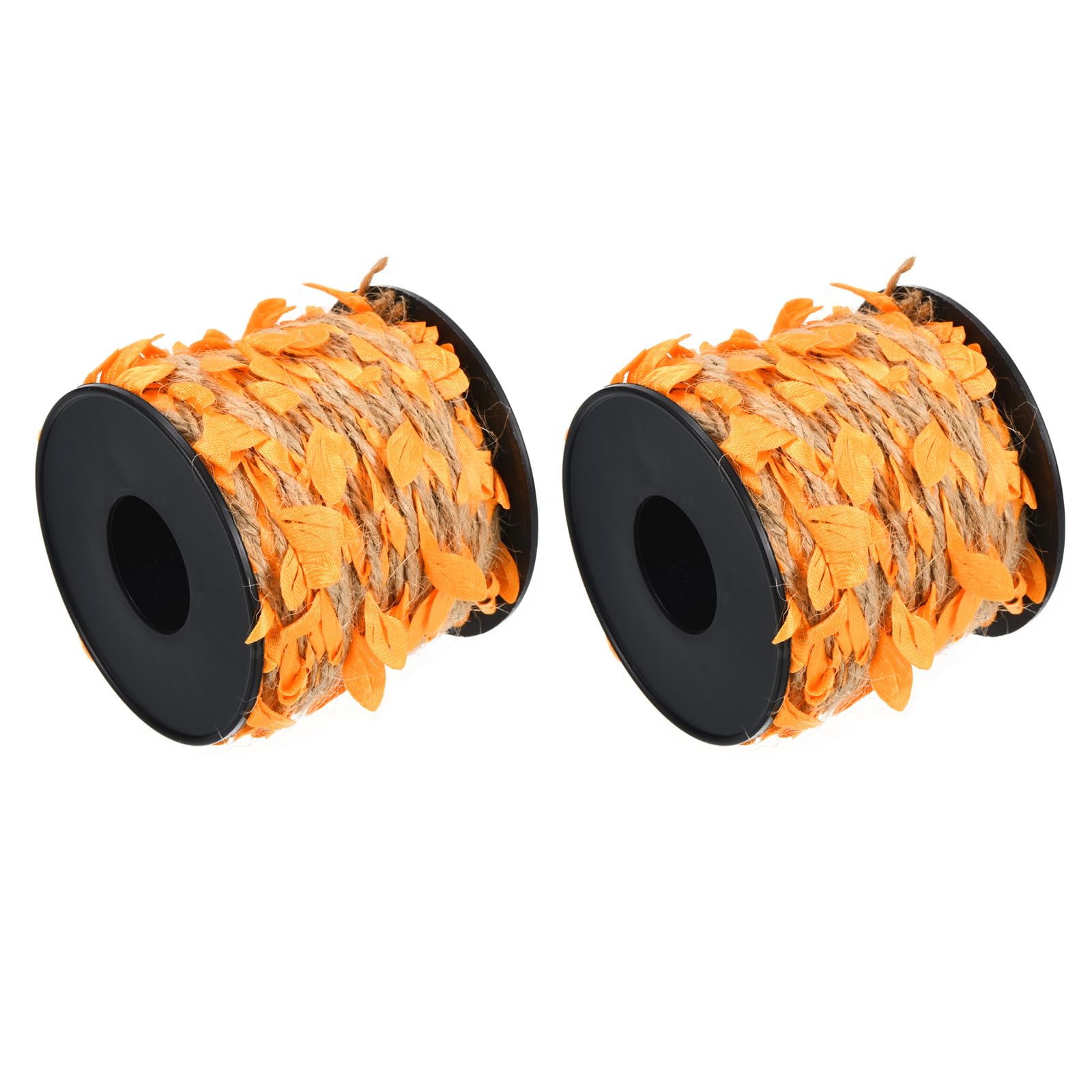 M METERXITY 2 Roll Burlap Leaf Ribbon - Artificial Vine Jute Rope for Decorating and Packing, Apply to Garden/Flower Shop/Wedding (33ft, 5mm, Orange)