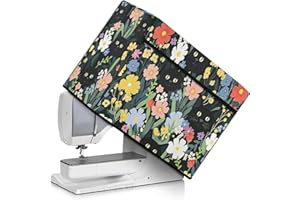 Kathyboom Flower and Black Cats Sewing Machine Cover with Pockets, Stain Resistant Foldable Cover for Most Standard Machines