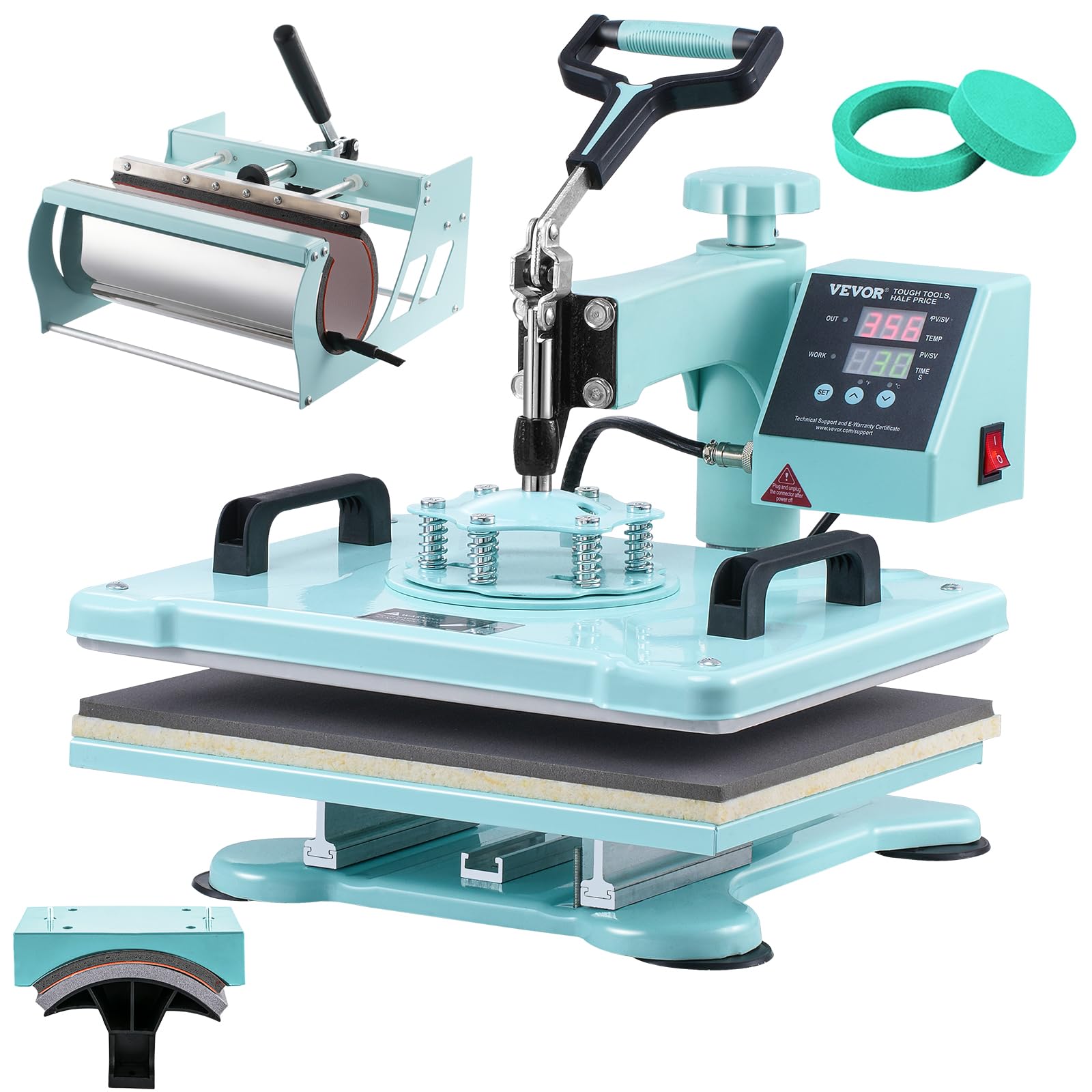Photo 1 of **Parts Only*** VEVOR Heat Press Machine, 12 x 15 inch, 5 in 1 Heat Transfer Machine with 30 oz Tumbler Press, 360° Swing Away T-Shirt Pressing, Digital Precise Control, for T-Shirts/Mugs/Hats/Plates, Green