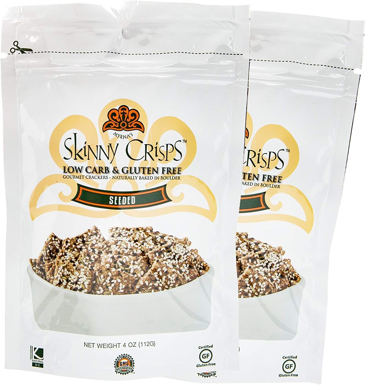 Skinny Crisps Seeded Low Carb & Gluten Free Crackers 4 Ounce Bag (Pack of 2)