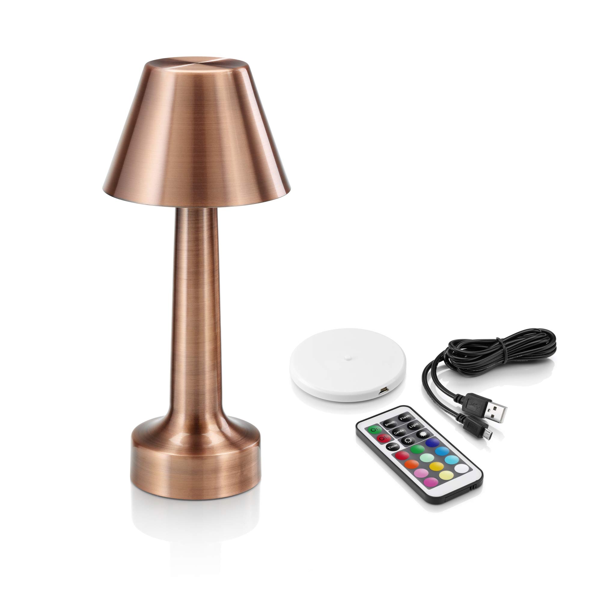Auraglow Copper Aluminium Rechargeable Remote-Controlled Colour Changing Dimmable LED Table Lamp – Perfect for Bedside Tables, Coffee Tables, Hotels and Restaurants