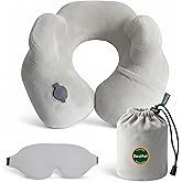 RestPal Inflatable Travel Neck Pillow with Adjustable Memory Foam Sides | Lightweight, Soft & Portable Support (Light Gray, Standard)