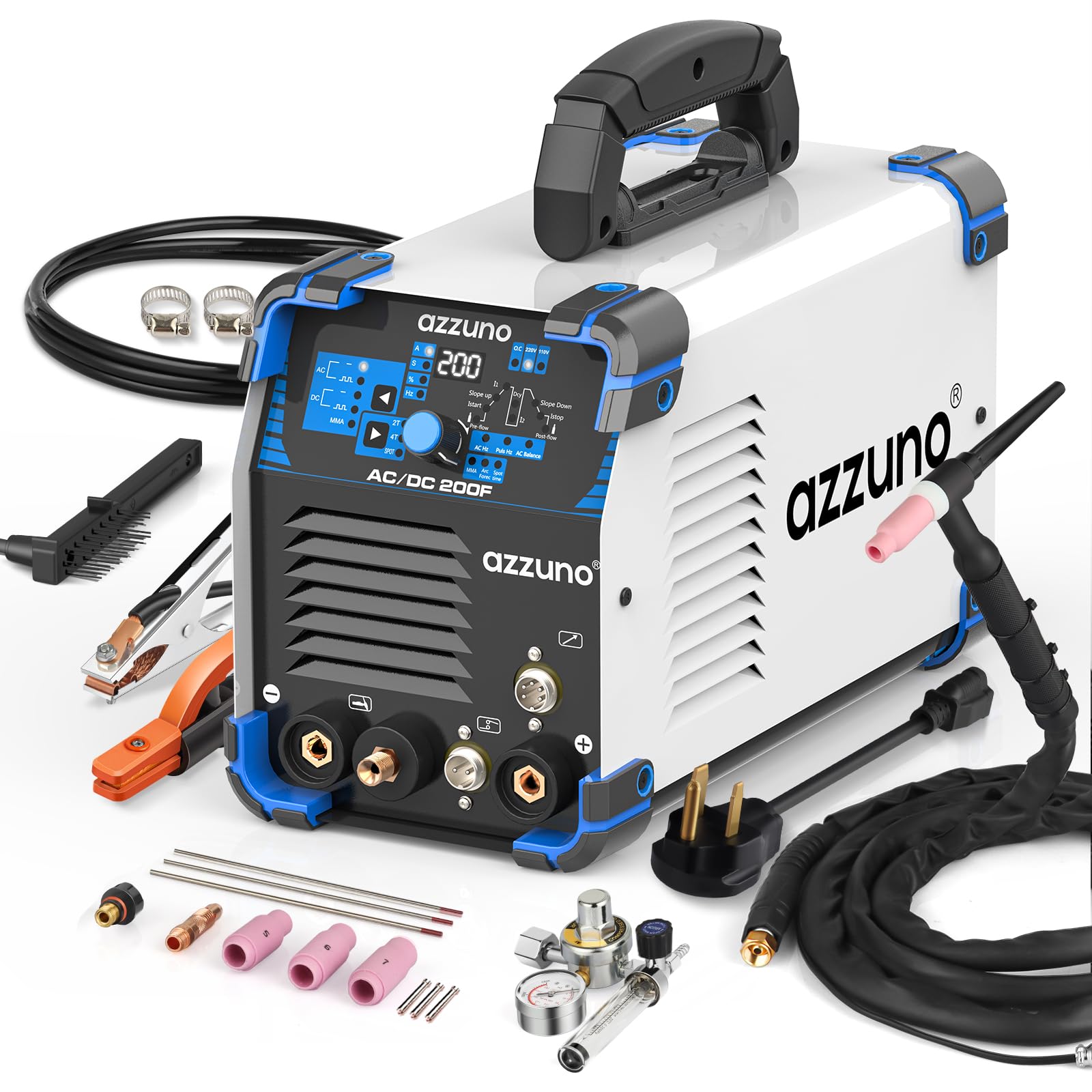 AZZUNO AC/DC TIG Welder 200A with Pulse 110V/220V, Aluminum TIG Welding ...