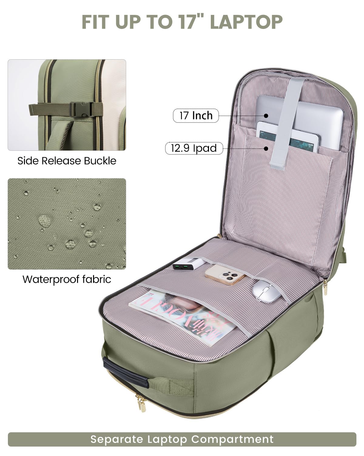 LOVEVOOK 40L Travel Backpack for Women & Men, Airline Approved Carry On Luggage with 3 Packing Cubes, TSA Overnight Bags, Waterproof Personal Item Bag, Weekender Essentials Backpacks fits 17