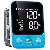 Blood Pressure Monitor Upper Arm Monitors for Home Use BP Machine with 2x120 Reading Memory Adjustable Arm Cuff 8.7"-15.7" Large Display with LED Background Light Storage Bag Light Blue