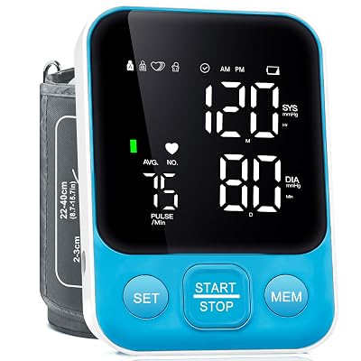 Blood Pressure Monitor Upper Arm Monitors for Home Use BP Machine with 2x120 Reading Memory Adjustable Arm Cuff 8.7"-15.7" Large Display with LED Background Light Storage Bag Light Blue