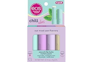 eos Chill Vibes Lip Balm Variety Pack- Chamomile, Eucalyptus Mint, Sweet Mint & Vanilla Bean, All-Day Moisture Lip Care Products, 0.14 oz, 4-Pack