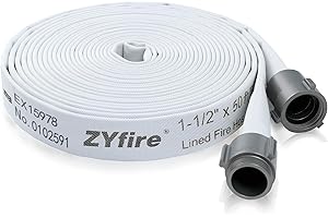 ZYfire Fire Hose - 1-1/2" ID x 50 FT Single Jacket EPDM Firefighter Hose with NPSH Aluminum Couplings 750 PSI Burst Pressure 