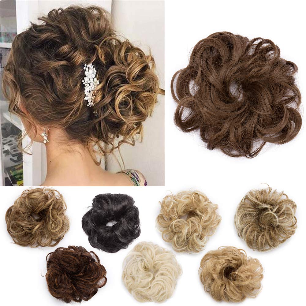 Silk-co Messy Hair Bun Donut Hair Chignons Updo Scrunchy Scrunchie Bun Updo Hairpiece 25g Hair Ribbon Ponytail Extensions Ash Brown