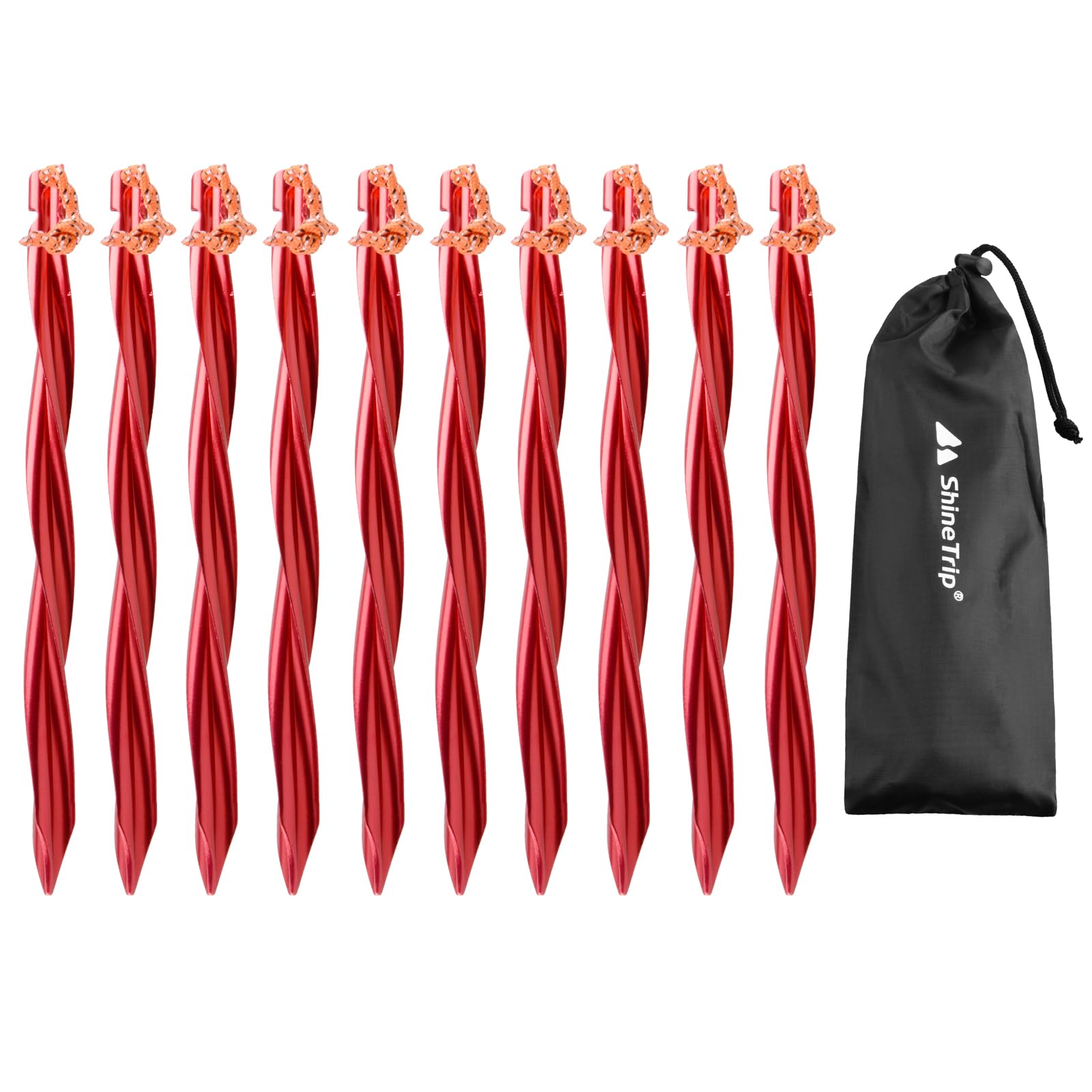 TRIWONDER Tent Pegs 10 Pcs Ground Stakes Heavy Duty Tent Stakes Metal Aluminum Pegs Nails Anchor for Camping (Red - Swirled Shape - 25cm)