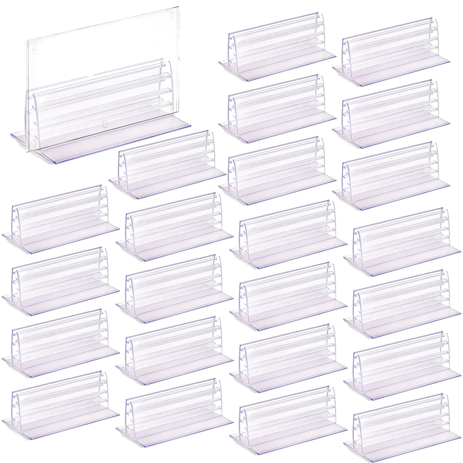 Photo 1 of SOUJOY 50 Pack Self Adhesive Sneeze Guard Holder, 3'' x 1.6'' Acrylic Panels Holder Clip, Glass Sign Holder Stand, Desk Dividers Privacy for 0.1 to 5mm Thick