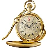 VIGOROSO Gold Mechanical Pocket Watches for Men with Chain Vintage Men's Pocket Watch for Women Wind Up Pocketwatch No Battery Arabic Retro Birthday Wedding Retirement Christmas Gifts for Men Women