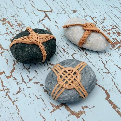 Amazon Com Canplow Wrapped Stones Japanese Basketry Wrapped Beach Rock Rock Paperweight Zen Stone Stone Art Home Decor Inspired By Nature Zen Five Home Kitchen