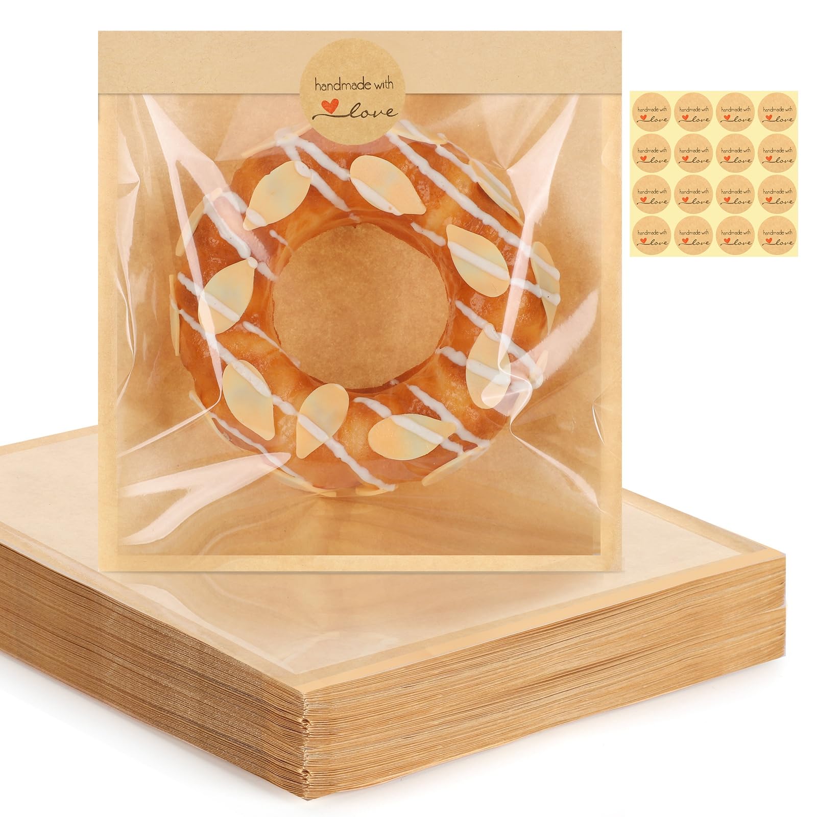 Photo 1 of 120 Pack Cookie Bags with Seal, 7.1x7.5 Inch Bakery Packaging Bag with Window, Heat Sealable Grease Resistant To Go Bake Food for Donuts Sandwich Cake