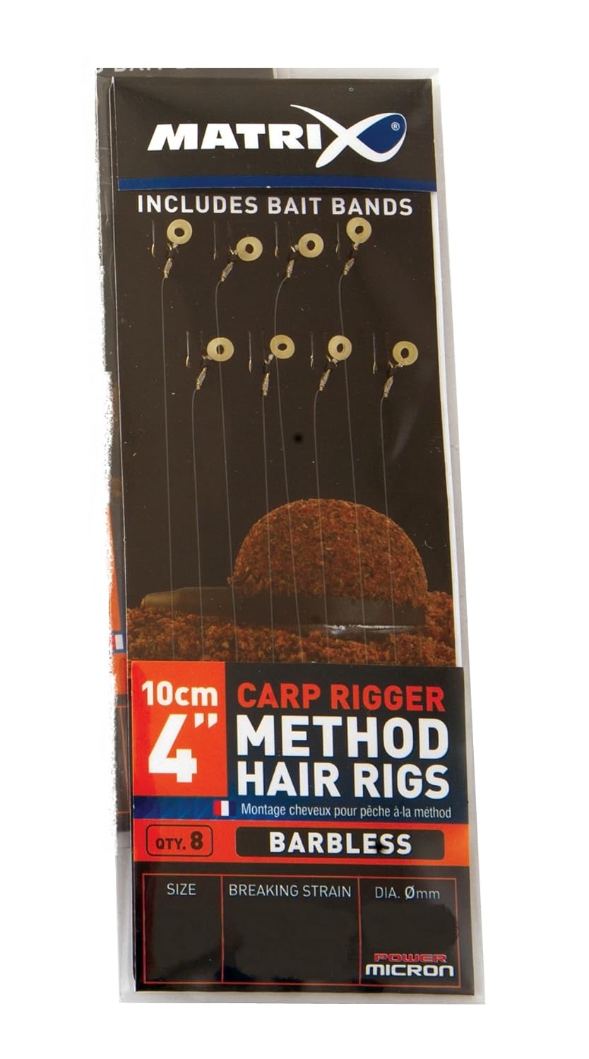 Matrix carp Rigger Method hair rigs 4" Barbless Size 18 Amazon.co.uk
