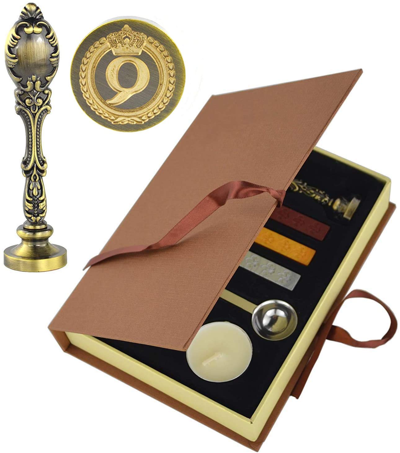 Hexint Vintage Initials Letter Wax Seal Stamp Kit，Retro Classical Sealing Wax Stamp with Metal Handle Gift Box Set Bronze Color(Letter Q)
