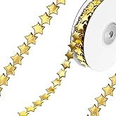 2 Rolls Gold Star Ribbon, Golden Star Sparkly Ribbon Trim 0.6 Inch Polyester Decorative Glitter Ribbons for Craft DIY Bag Shoes Clothes Gift Wrapping Wedding Gift Cake Wrapping-22 Yards