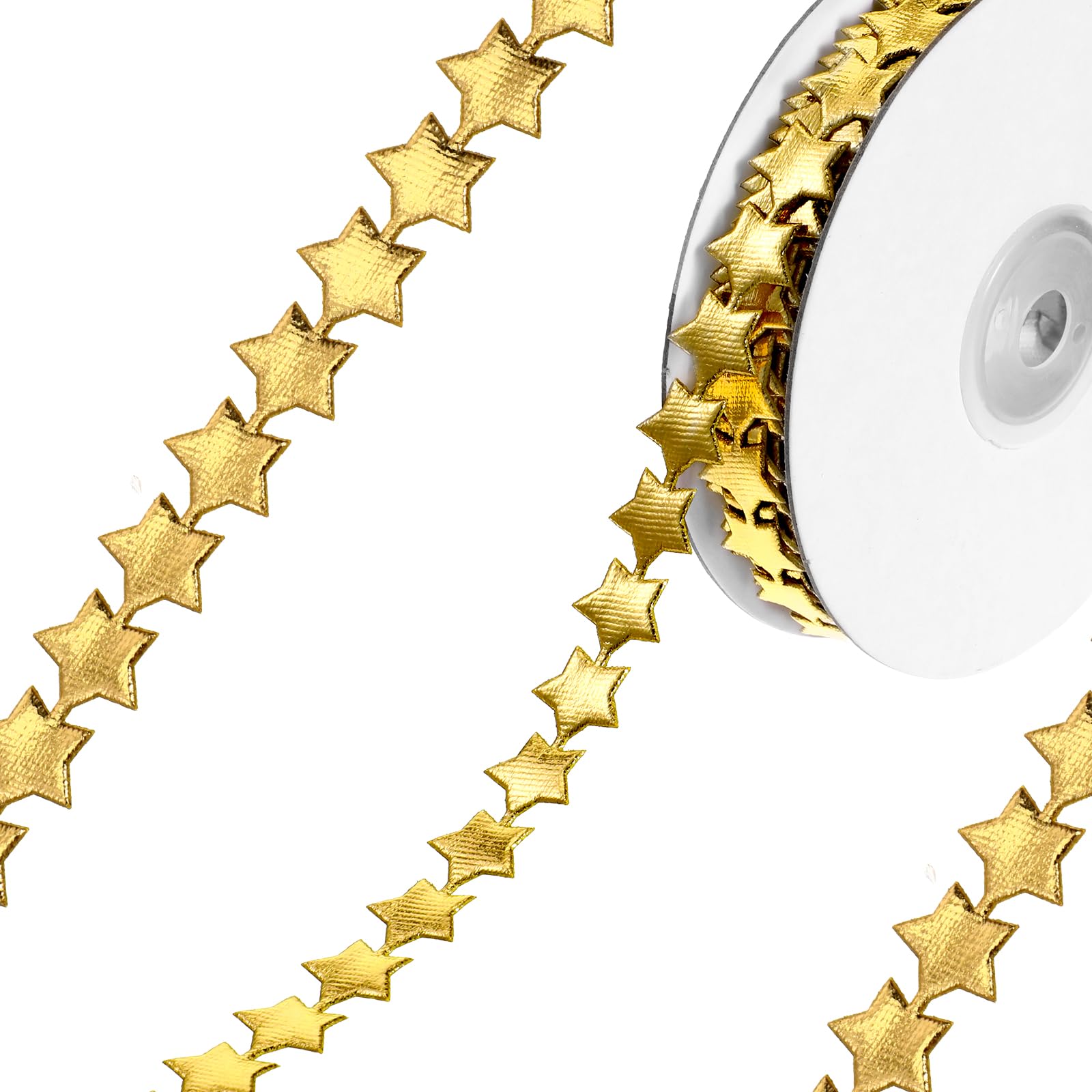 Photo 1 of 2 Rolls Gold Star Ribbon, Golden Star Sparkly Ribbon Trim 0.6 Inch Polyester Decorative Glitter Ribbons for Craft DIY Bag Shoes Clothes Gift Wrapping Wedding Gift Cake Wrapping-22 Yards