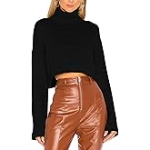 Jumppmile Women's Crop Sweater Turtleneck Long Sleeve Lightweight Fleece Cropped Pullover Sweater Top