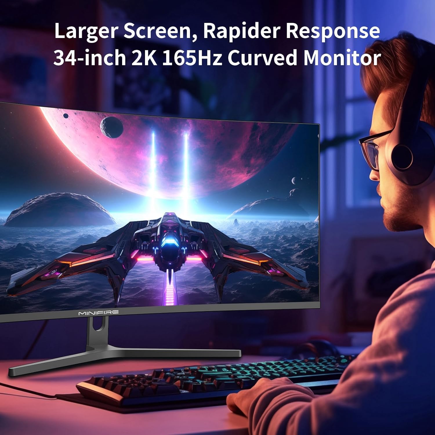 Minifire 34" UWQHD Curved Gaming Monitor 165Hz(DP),3440 x 1440, Curved 1500R,1ms(MPRT),Pip/PBP,FreeSync,HDR, 300nits, sRGB 125%, DCI-P3 95%,VA Panel,2xHDMI 2.1(TMDS) 1xDP 1.4 Ports MFG34C5Q 9