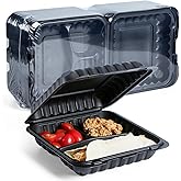 YANGRUI 8x8 34oz 55-Pack Shrink-Wrapped Ready to Use Meal Prep Containers | 3-Compartment Leak-Resistant | Heavy Duty Microwave &amp; Freezer Safe No Pre-Wash Takeout Box | BPA Free Black Commercial Grade