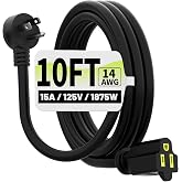 Vockjour 10 FT 14 Gauge Low Profile Flat Plug Extension Cord Black | Heavy Duty Extension Cord, 14AWG 3-Wire Grounded Appliance Extension Cord, 15A/125V/1875W, SJTW, ETL Listed, Indoor/Outdoor