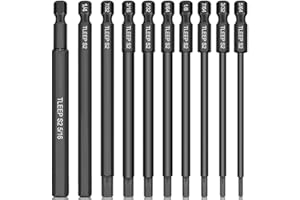 TLEEP 10 x Long 100MM 1/4 Inch Hex Head Allen Wrench Drill Bits, 5/16” to 5/64”, SAE, Magnetic Tips Screwdriver Socket Bit Set for Ikea Type Furniture (S2 Steel 5/16 inch to 5/64 inch)