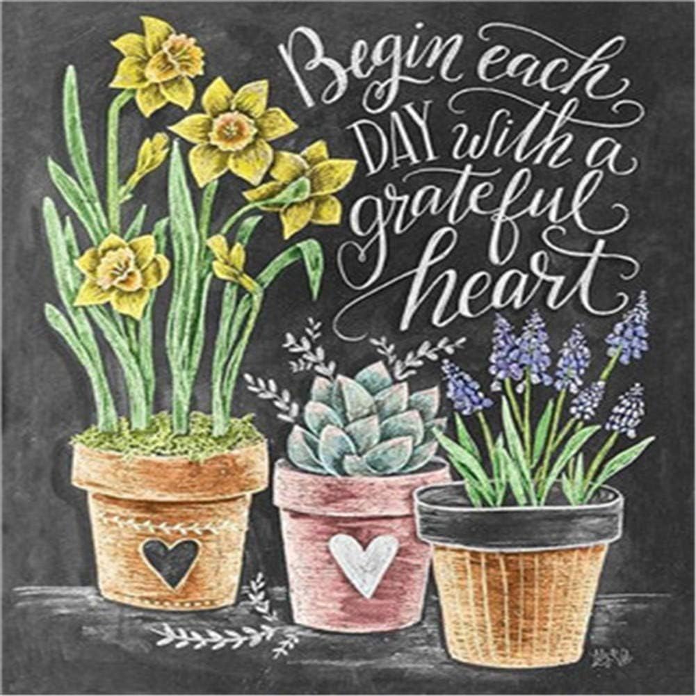 DIY 5D Diamond Painting Kits Three Potted Flowers On Black Background Full Drill Cross Stitch Diamond Arts for Adults Crystal Rhinestone Embroidery Pictures Craft Gift D1444 Square Drill,30X45Cm