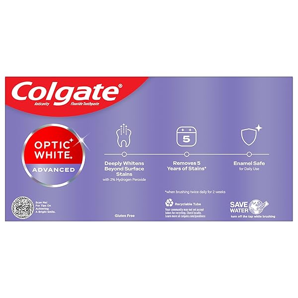 COLGATE OPTIC WHITE ADVANCED TEETH WHITENING TOOTHPASTE, 2% HYDROGEN PEROXIDE TOOTHPASTE, ICY FRESH, 4.5 OZ, 2 PACK