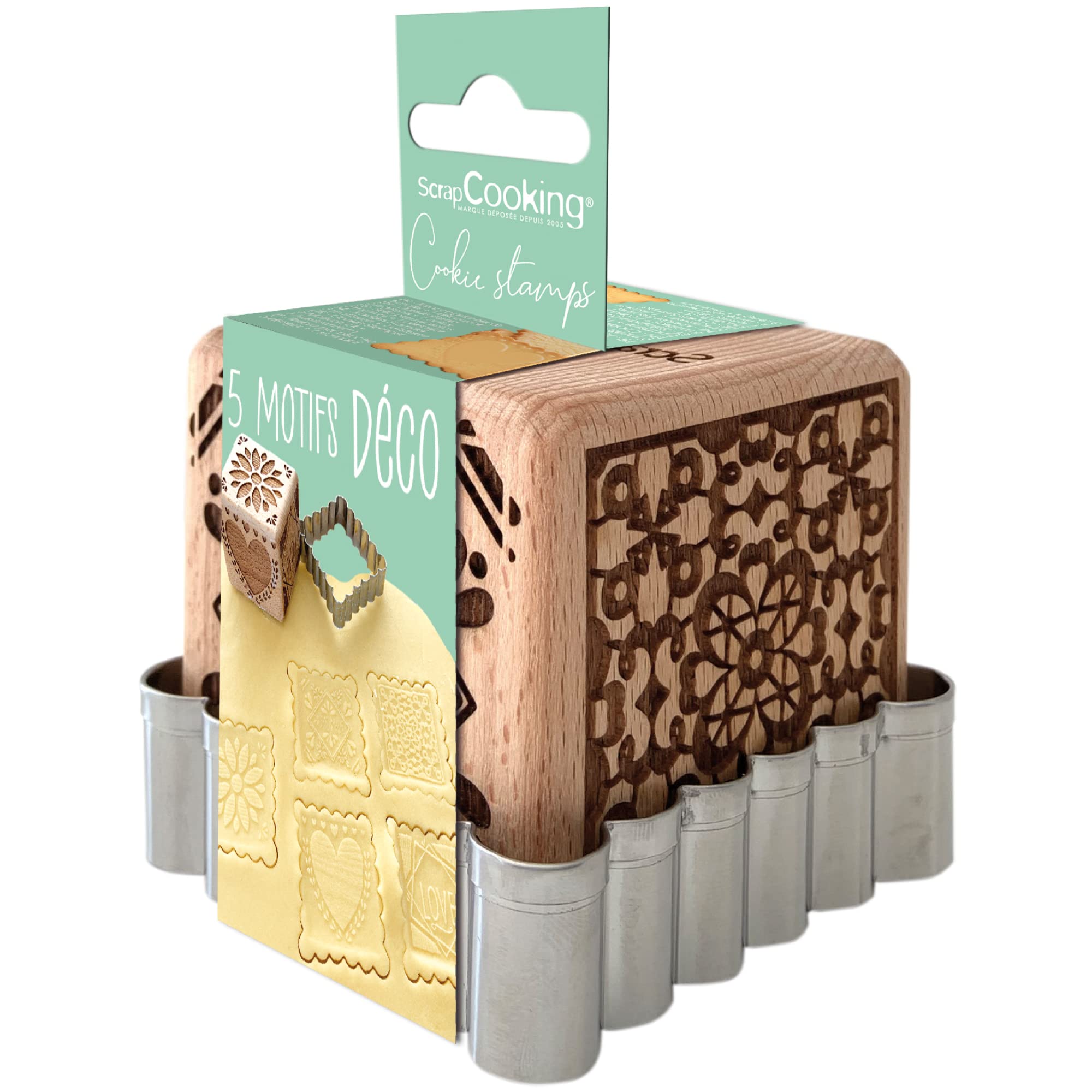 ScrapCooking Wooden Baking Stamp Motifs, House – with 1 Cookie Cutter & Cube 5 Sides in Relief – Shape Decoration – 5139, Wood