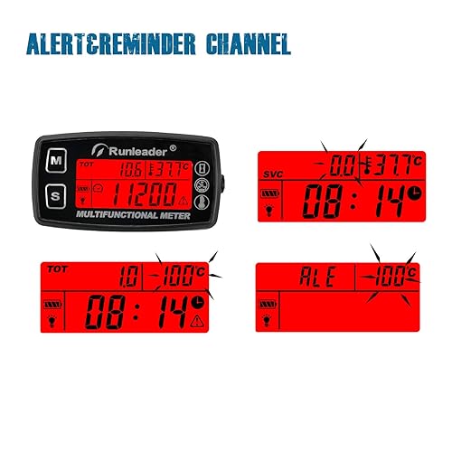 Yooreal Motorwater/Olie Temperatuurmeter,Digitale Toerenteller Urenteller,Alert RPM & Temp, Backlights Display voor Gazon Tractor Compressor Generator Sneeuwscooter Marine Jet Ski Pit Bike
