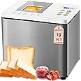KEEPEEZ Bread Machine Dual-Heaters, 19-in-1 Horizontal Bread Maker, Gluten Free, Sourdough, Pizza Dough, Jam, Stir-Fry Setting, Stainless Steel, 2LB Loaf, 3 Crust Colors, Nonstick Pan, Auto Keep Warm…