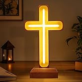 Handcrafted Wooden Cross Lamp for Spiritual Home Decor and Gifting, Cross Neon Sign with USB-Powered Warm Light for Bedside, Prayer Spaces, Christmas, Weddings, Baptism, Memorials
