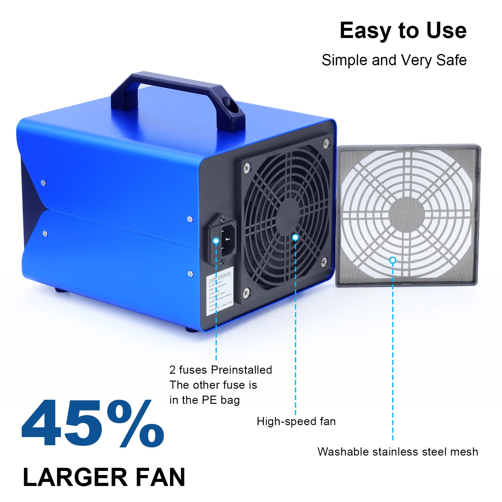 ONAMOR Ozone Generator 88,000mg - Ozone Machine for Home, Smoke, Car, and Pet Room. (Suitable for Area of 7,000 Square Feet) - Blue