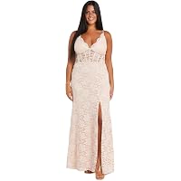 Amazon.com: NIGHTWAY Women's Elegant Glitter Lace Corset Gown W/Scalloped  Bodice, Spaghetti Straps & Draped Satin Slit Skirt Black : Clothing, Shoes  & Jewelry