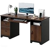 Bestier 59" Office Desk with File Drawer, Keyboard Tray &amp; 2 Drawers, Cherry | File Drawer For Letter/A4/Legal Folders, 2 Storage Drawers, Keyboard Tray, Cable Management, 200 LBS Capacity, Cherry Finish
