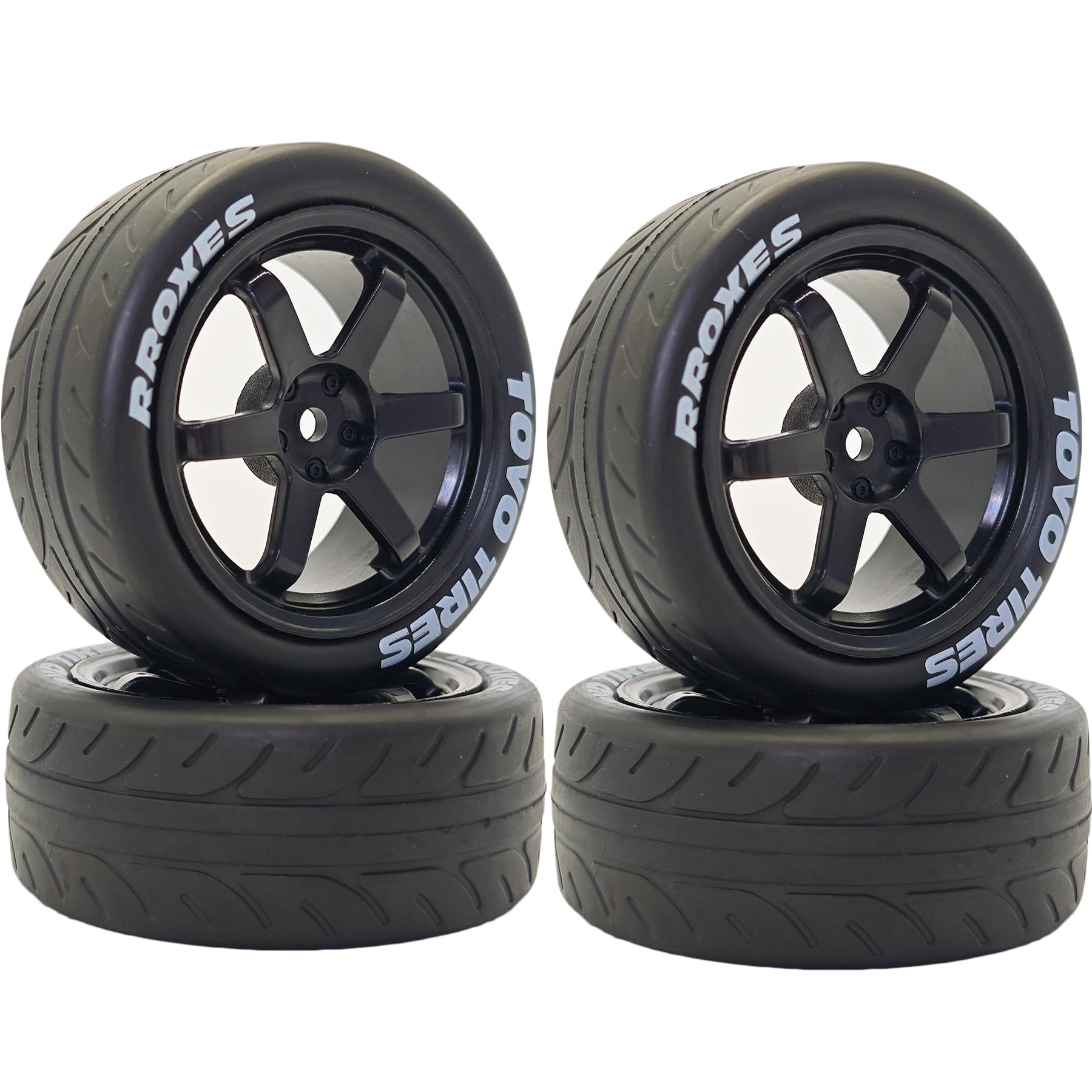 Photo 1 of Dantenron 1/10 RC On Road Tires OD 68mm and Hard Plastic Street Wheels 12mm Hex Touring Tyres for 1:10 Rally Racing Drift Car Tamiya TT01 TT02 XV01 HPI KYOSHO HSP PTG2 Traxxas TA06 A959 4PCS (Black)